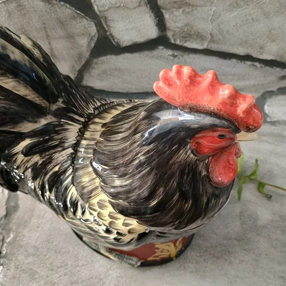 Large Red And Black Rooster Canister Or Cookie Jar, Cottage Cabin Core - Picture 5 of 16